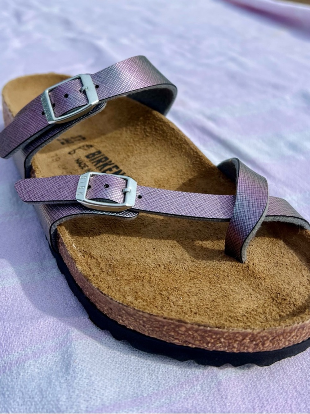 Women’s Birkenstock Mayari Iridescent Purple Viola Strappy Sandals - Picture 2 of 6